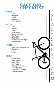 Checklist for triathlon race day gear to pack